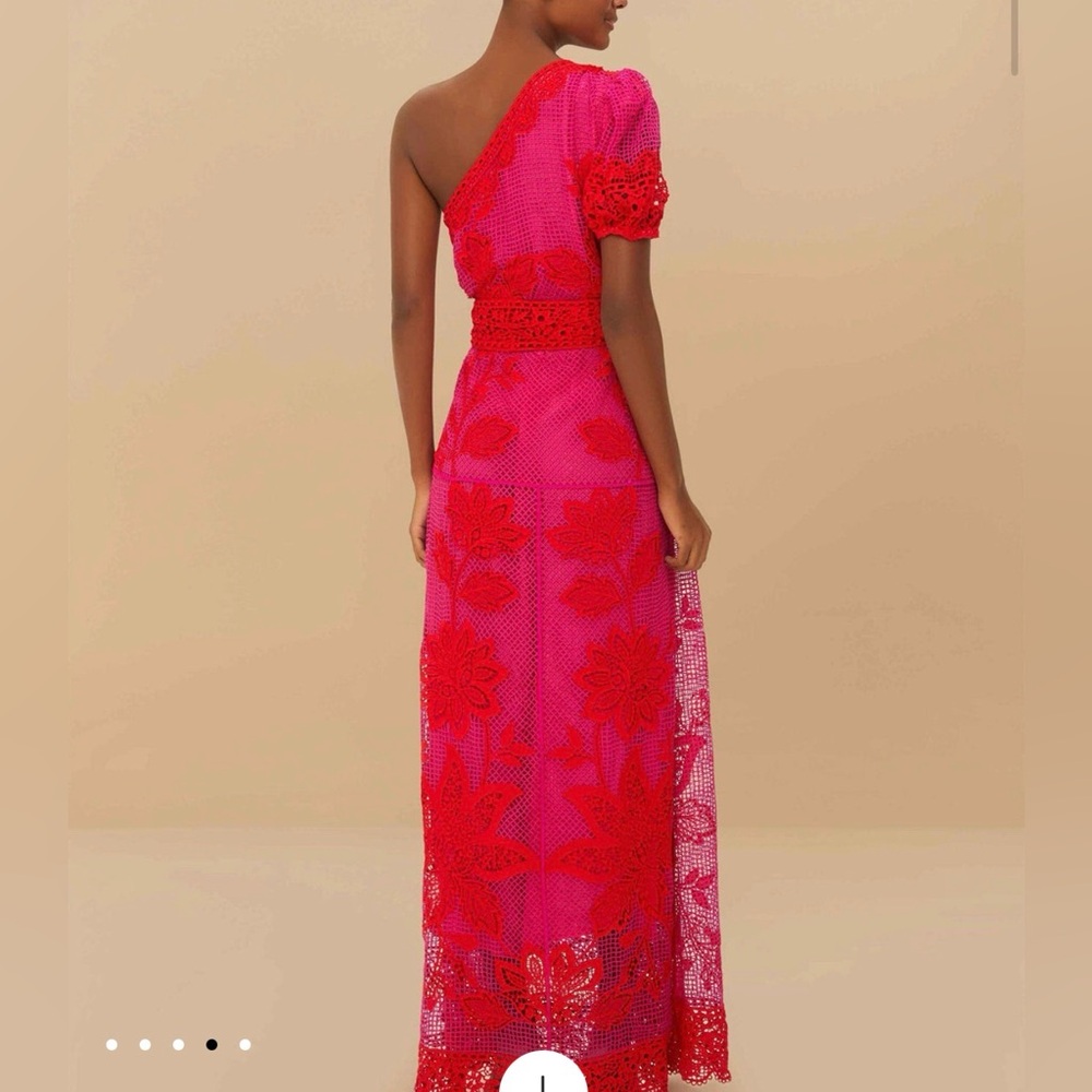FARM Rio Women's Red Bicolor Guipure One-Shoulder Maxi Dress - Picture 3 of 11